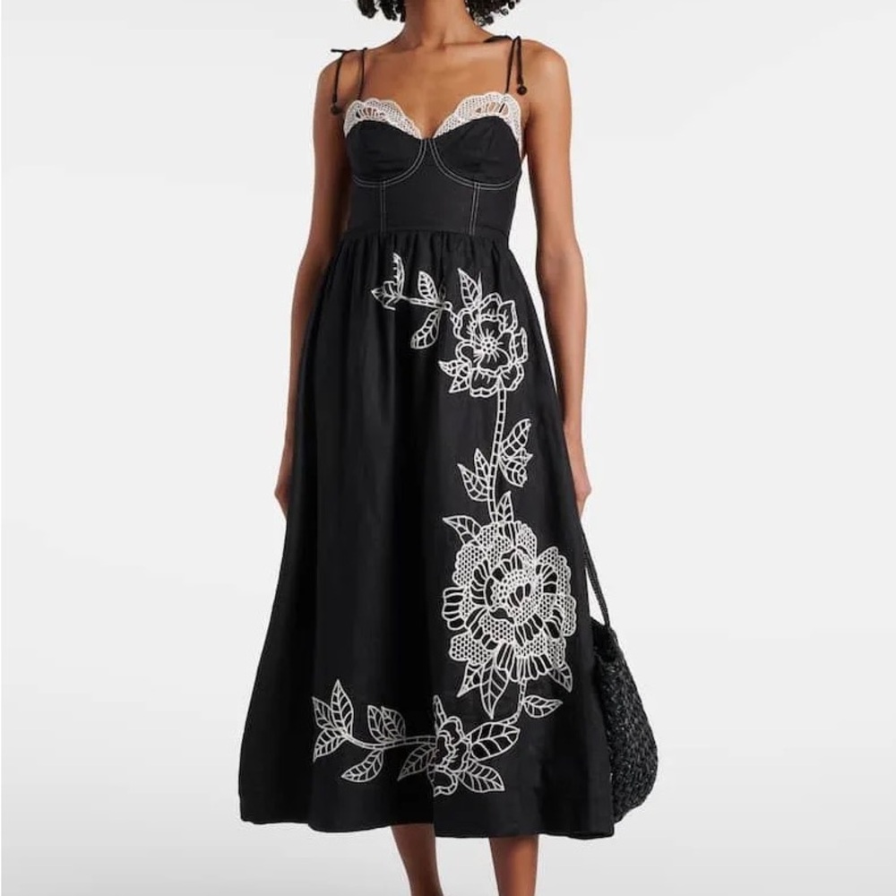 Farm Rio Linen & Richelieu Lace Bustier Dress - Picture 2 of 5